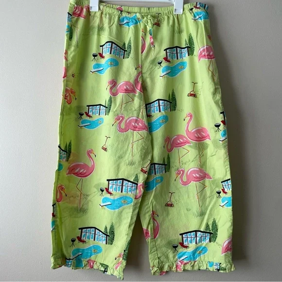 NICK & NORA Women's XL Flamingo Pajama Set Capri Length 100% Cotton - Picture 3 of 10